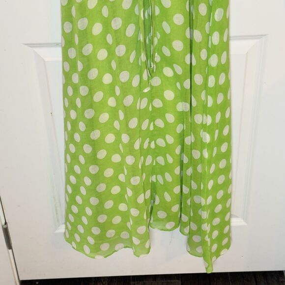 Vintage 60s Milkmaid Polka Dot Dress Size Small Green Handmade Trad Off Shoulder - Picture 7 of 16